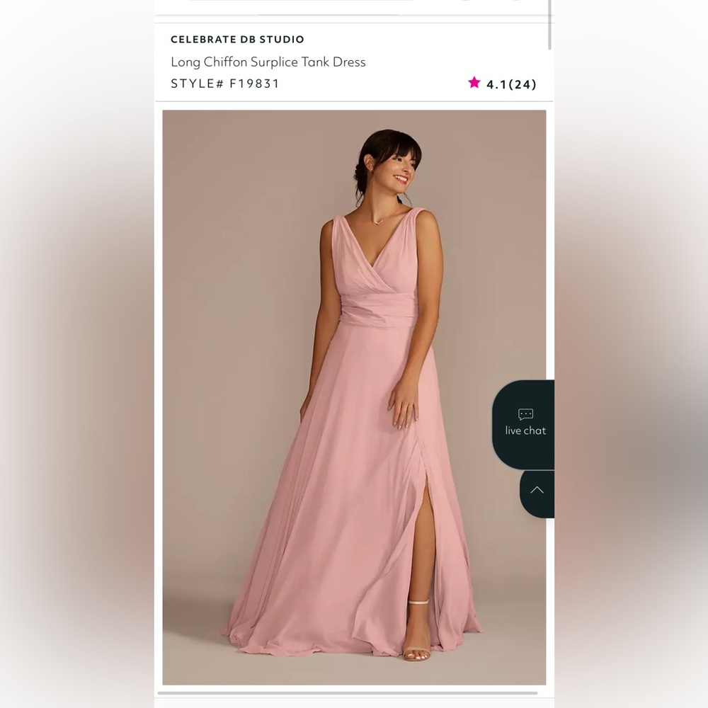 David’s Bridal Long Chiffon Surplice Tank Dress - Ballet Pink